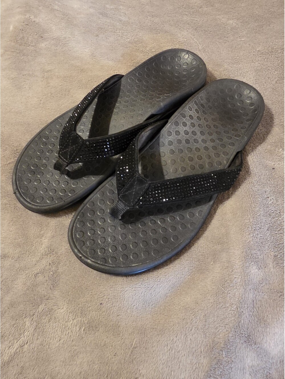 Vionic Dillon Women Sz 9 Black Orthopedic Flip Flops Sandals Sequin Straps Thong